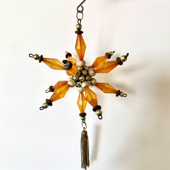 Amber Colored Star Window Ornament with Metal Tassel - Picture 5 of 11